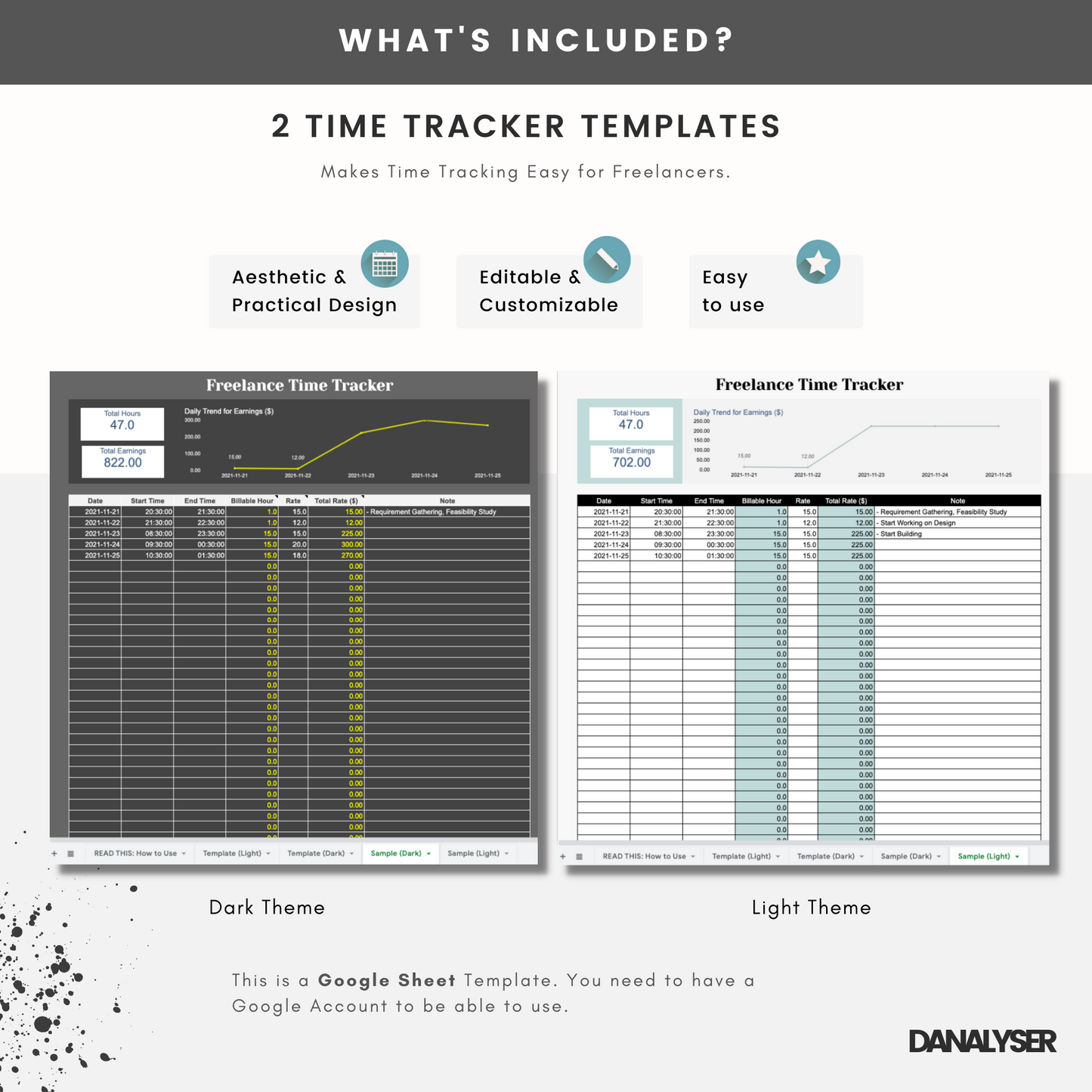 Freelancer Time Tracker Spreadsheets