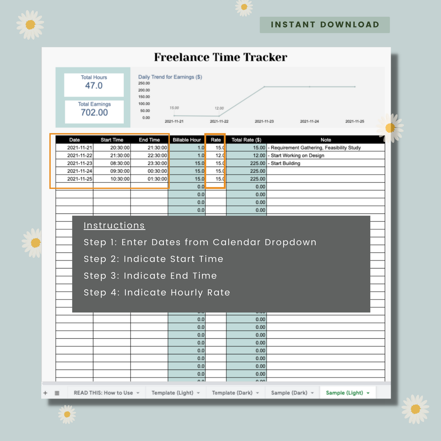 Freelancer Time Tracker Spreadsheets