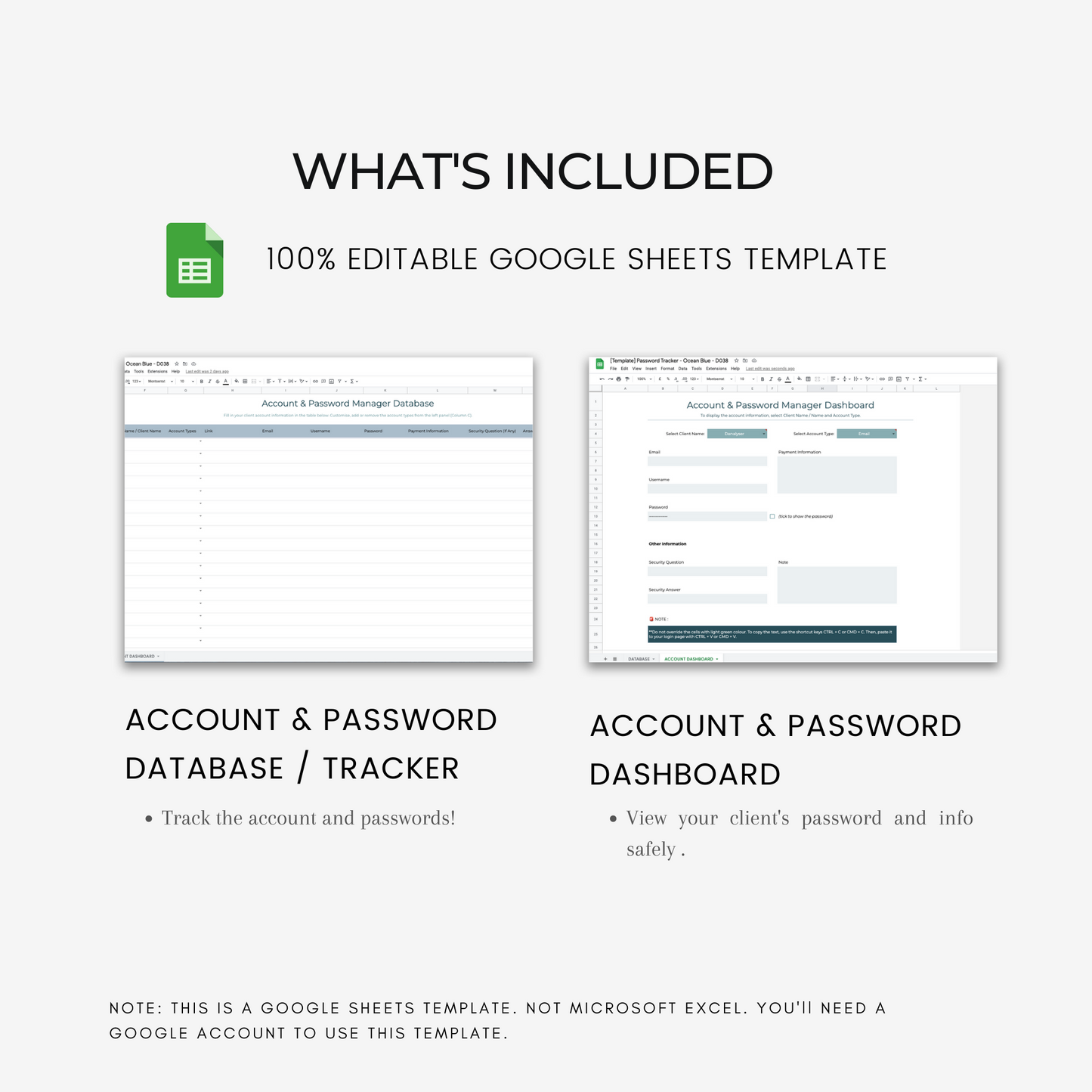 Account & Password Manager Spreadsheets