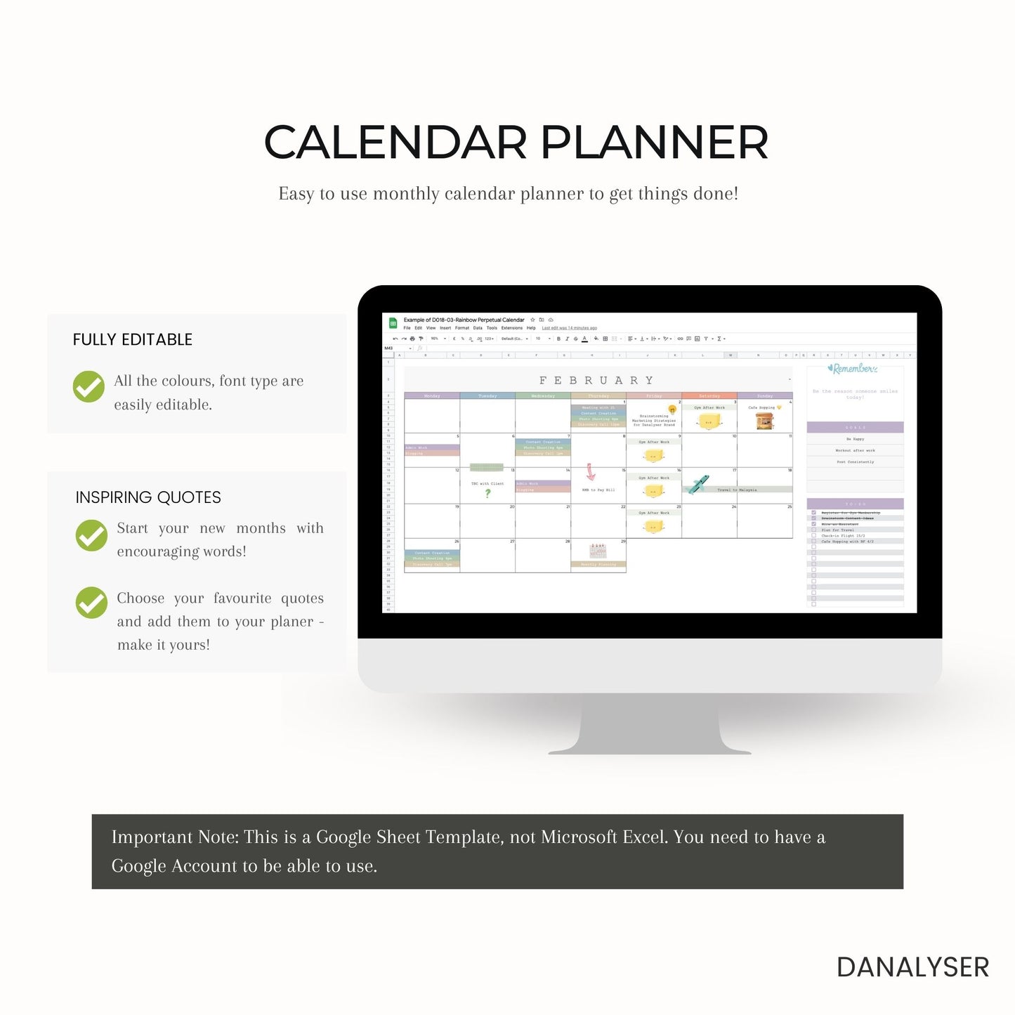 Google Sheets Calendar Planner