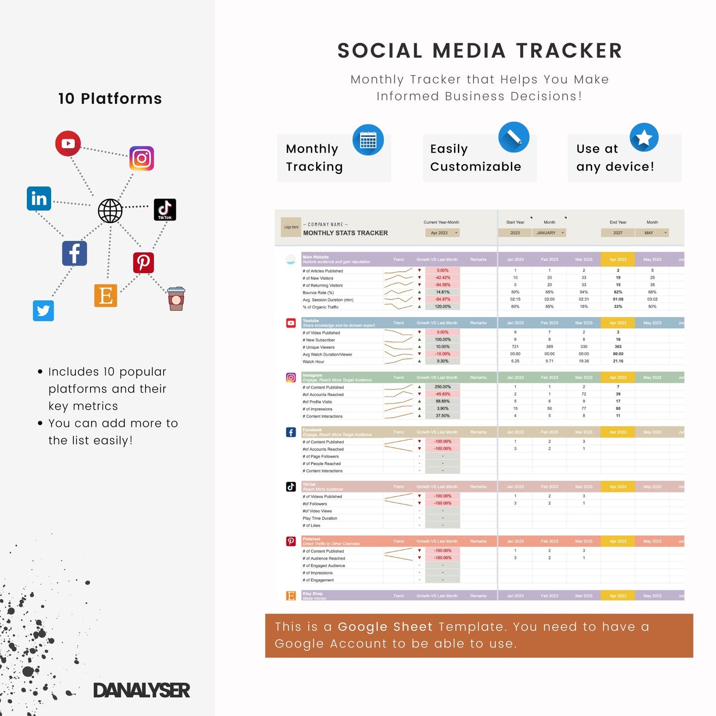 Social Media Stats Tracker Bundle - Weekly + Monthly