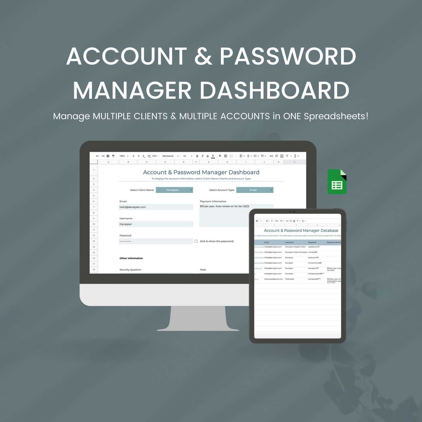 Account & Password Manager Spreadsheets