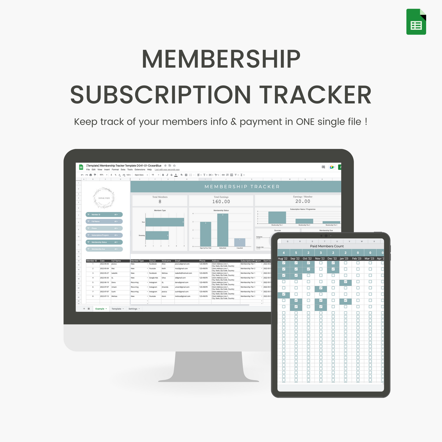 Membership Tracker Spreadsheets
