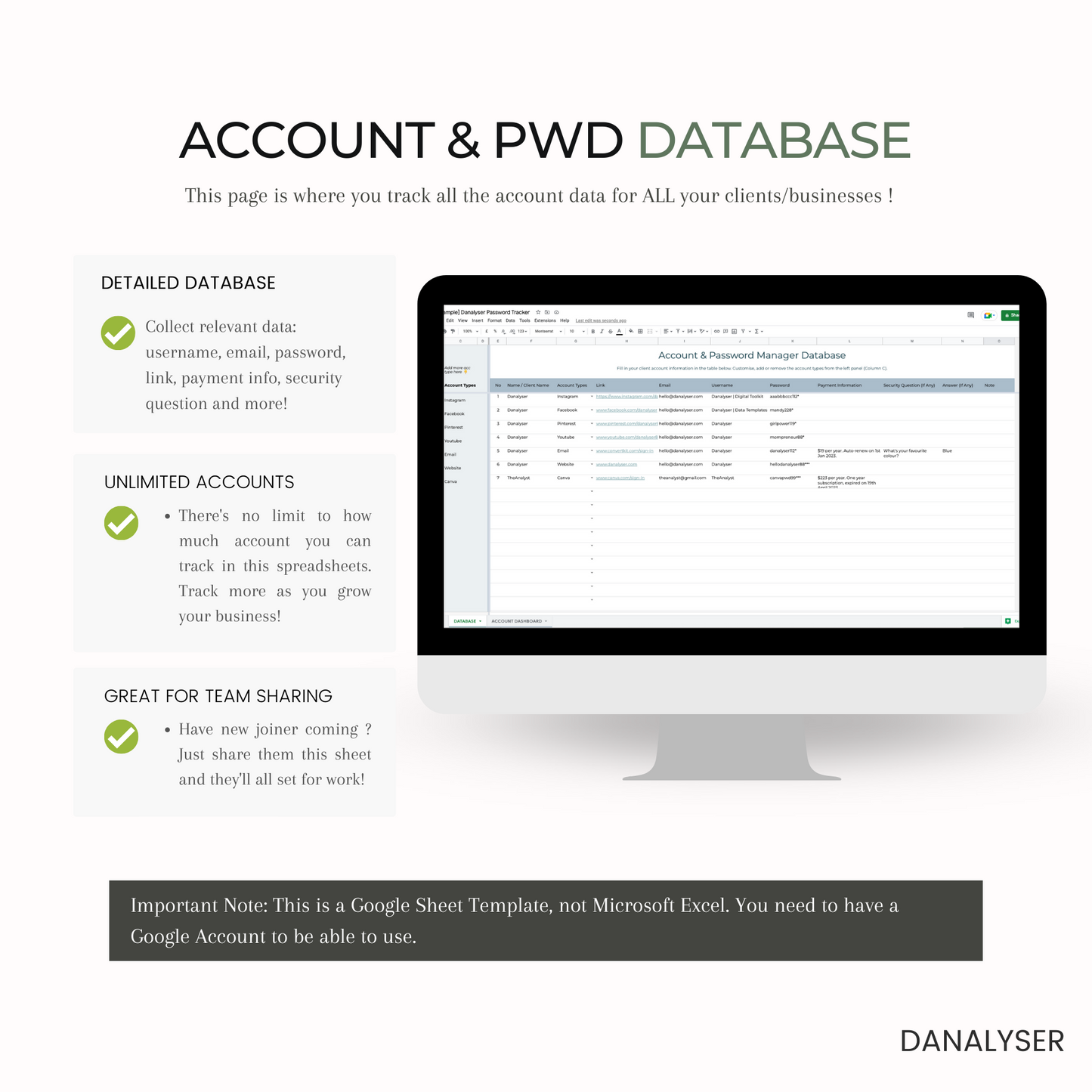 Account & Password Manager Spreadsheets