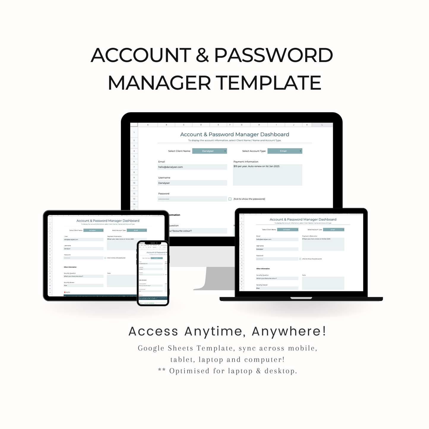 Account & Password Manager Spreadsheets