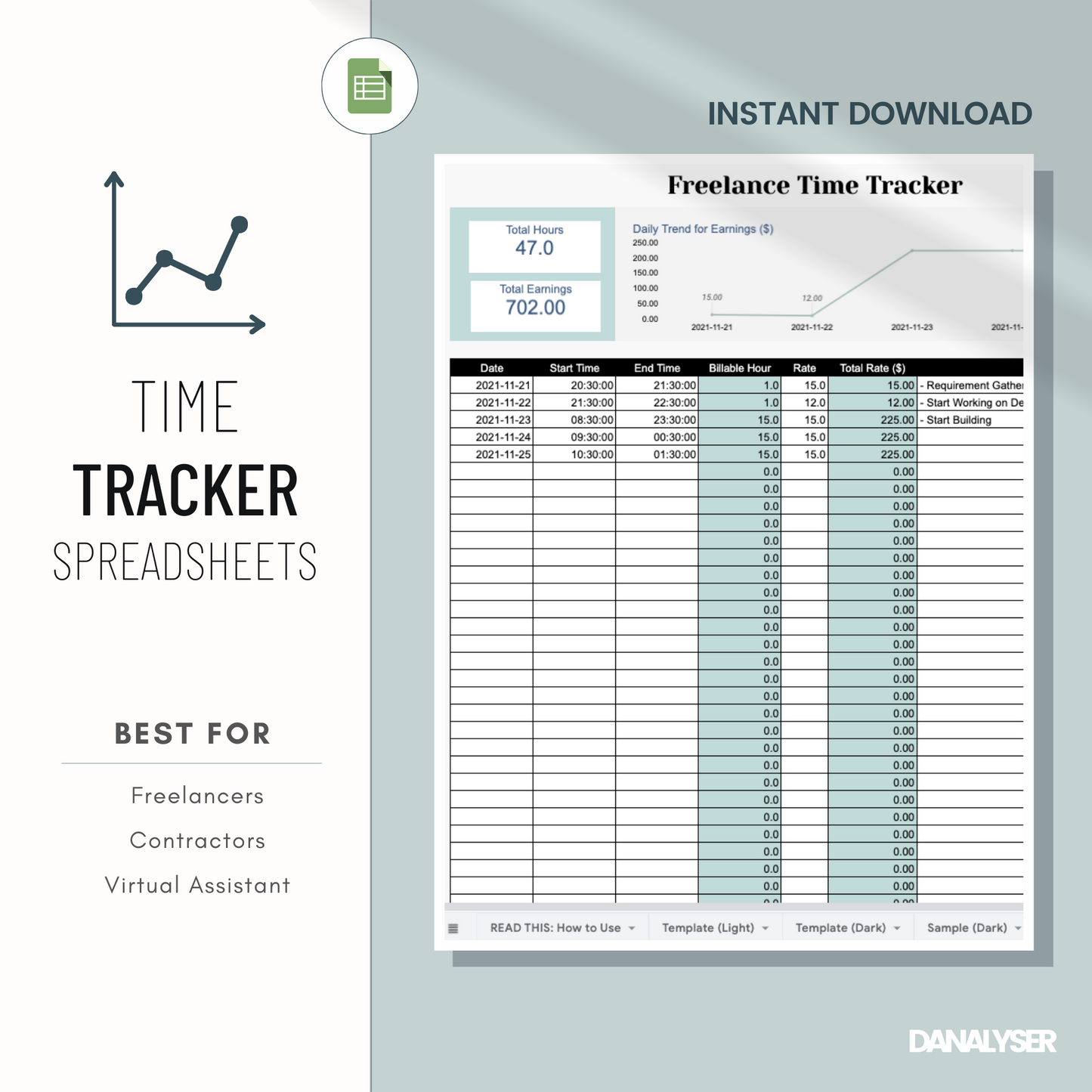 Freelancer Time Tracker Spreadsheets