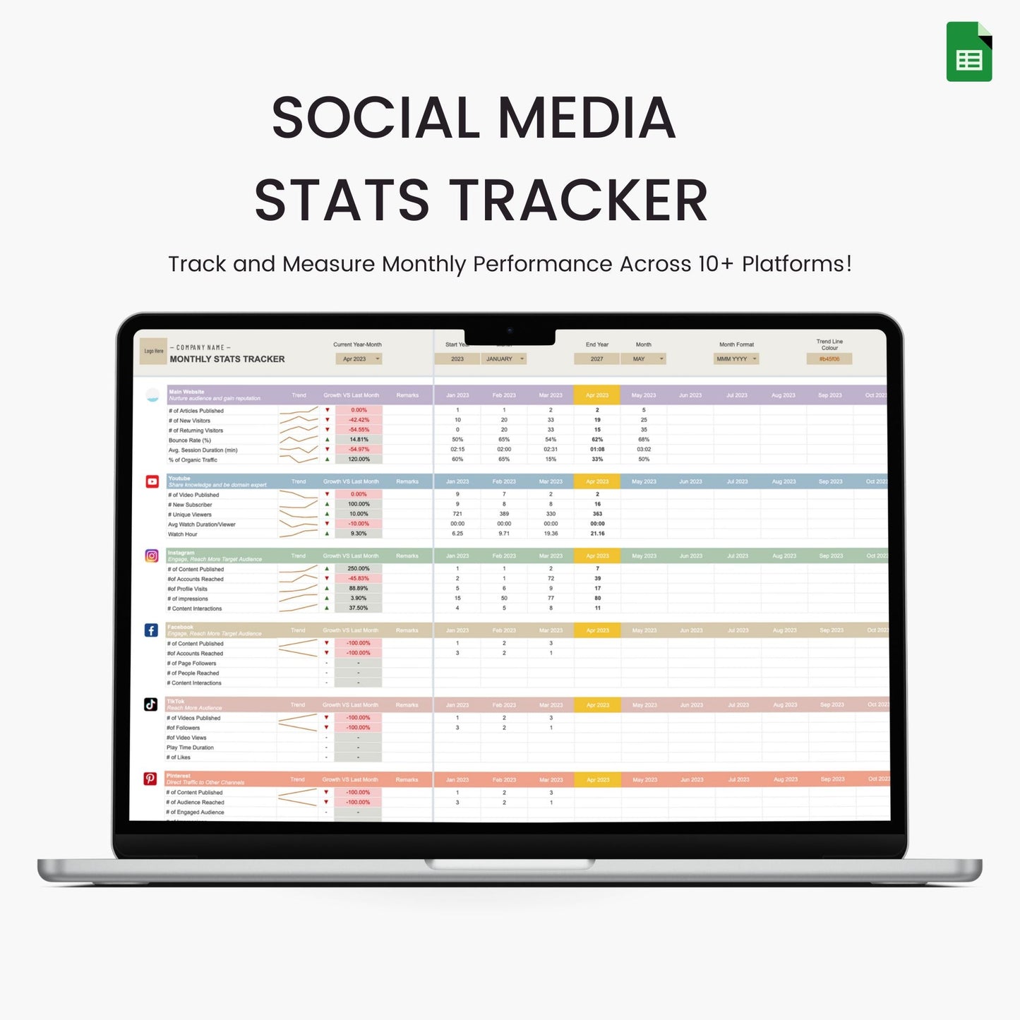 Social Media Stats Tracker Bundle - Weekly + Monthly